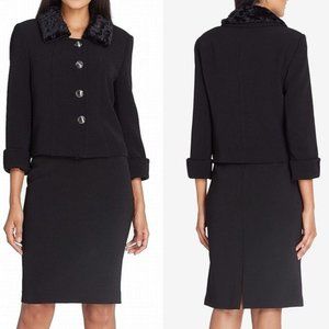 Tahari ASL faux fur collar skirt suit set